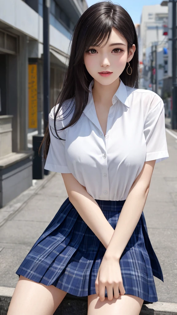1girll，best qualityer，A 20-year-old Chinese girl with a delicate face，Silvery hair，nedium breasts（Weight 1.3），By bangs，School uniform short sleeves，deep v big breasts，Skirt that wraps hips，big laughter，Big waves，White Skin Skin，真实感，highdetailskin（Weight 1.2），textureskin，Glow skin，The audience gazes，super detailing，high high quality，Thin leg，beautifullegs，plumw，鎖骨，Eyes tease，ogle，dampness，profesional lighting，photon maping，，Gold underwear，leaking big breast，Penetrate，Miserable white skin，Brown hair，Toothy smile，Superskirt，