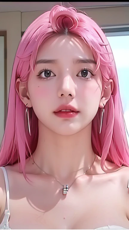 (1 girl:1.3), Alone, open shot, full body masterpiece, Ultra realistic, 16K, Dreamy atmosphere, r3b3cc4 young, Sensual (Erotic), 1 girl (cute young) alone, delicate (seductive) female face, silky realistic clear hair, looking at viewer, Sakuragi Otome (otome dori), pale-pink hair, simple unfocused background, bedroom background, jewelry, earrings, necklace, young beauty, portrait, hoop earrings, realistic, soft lighting, very hot body , photorealistic, detailed clear eyes, extremely erotic, delicate feminine, muscular female body, large natural breasts, belly hot, narrow waist, proportionally big hips, thick legs, beautiful, nude, different sensual positions, raw, analog, sharp focus, 8K, high definition, dslr, high quality, Fujifilm XT3, Film grain, award winning, highly detailed skin artwork, realistic skin details, visible pores, clear focus, volumetric fog, 8k hd, dslr, high quality, Film grain, light skin, photographic realism , lomography