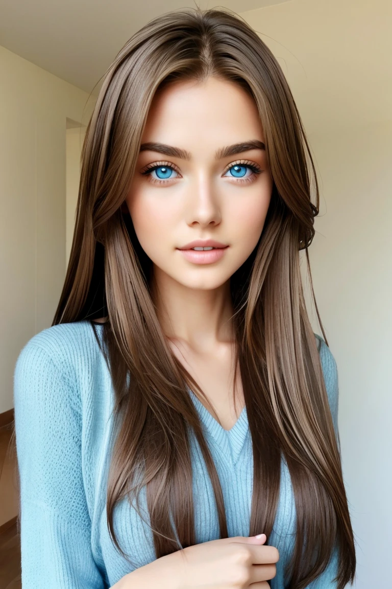 Very sexy girl, Long light brown hair, Light blue eyes, ,Very sexy and realistic , whole body , He has a heart in his hand、Give it to the audience