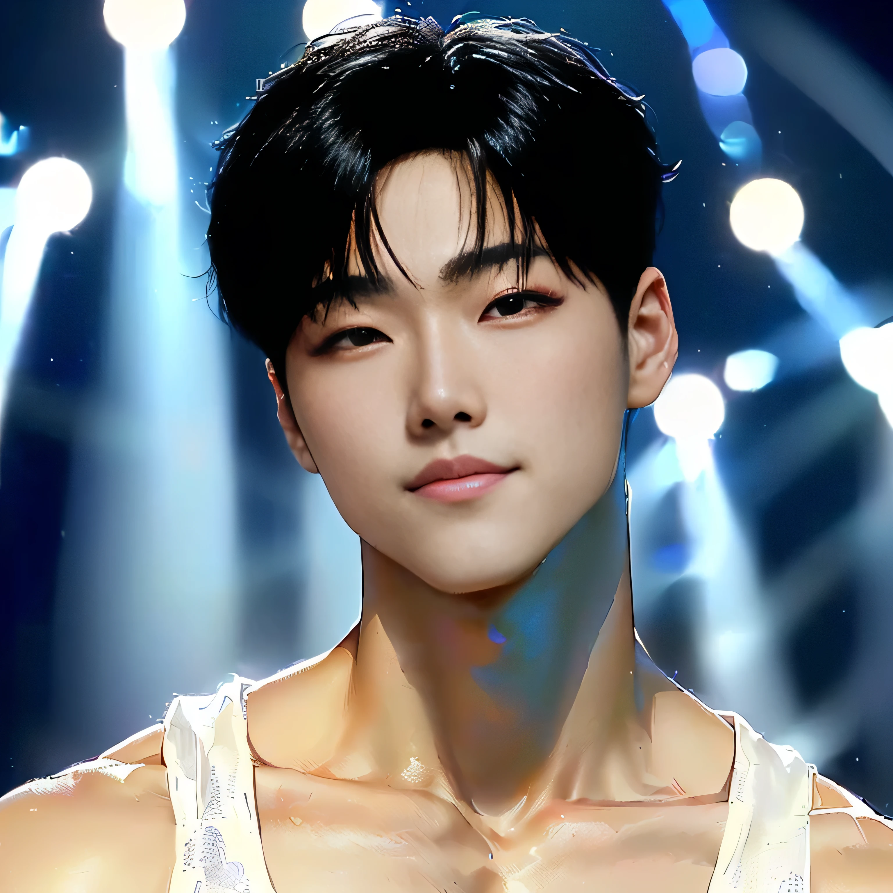 (((8k hyper realistic image!!! best quality image!!!))), (((Realistic close-up of a young single very handsome 20s South Korean man!!! the most beautiful man in the world!!, he is the most handsome k-idol ever!!!, he is the god of beauty!!, he is tall he is 1.92 meters high, has long, muscular legs!!, anime styling, astro de k-pop!!))), (((hair is short straight black))), (((he has a sexy smile on his face!!!))), (((adorable and pale korean face, His skin is very white like milk, white skin like a vampire))), (((Big, golden eyes, inspired by manga and anime!!)), ((muscle body!!, closed!!, legs thick!!, wide chest!!, strong arms!!)), (((inspired by Cha Eun-woo from Kpop group Astro!! Inspired by BTS&#39;s V!!))), (((Inspired by Cha Eunwoo from Kpop group Astro))), (((wearing a black jacket and a purple shirt!!!!)))