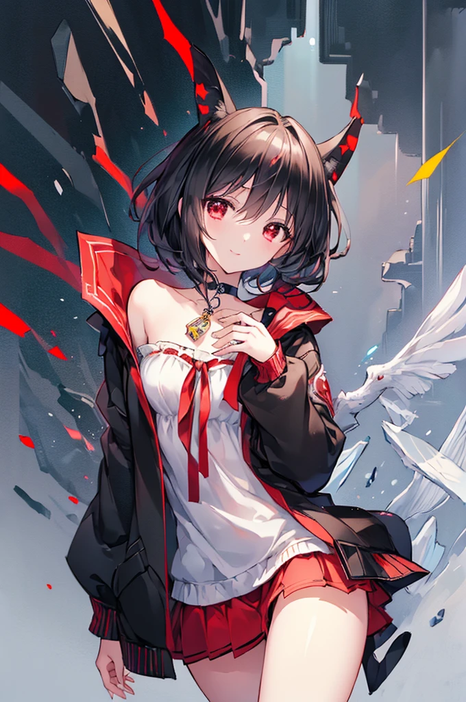 duffle coat, absurdres, RAW photo, extremely delicate and beautiful, masterpiece, Best Quality, ultra high resolution, 32k, hyperrealistic, ultra-detailed, detailed description, pale skin, 20 years old, tearful mole, earring, short medium hair, wavy hair, whole body shot, legs, Red eyes,
