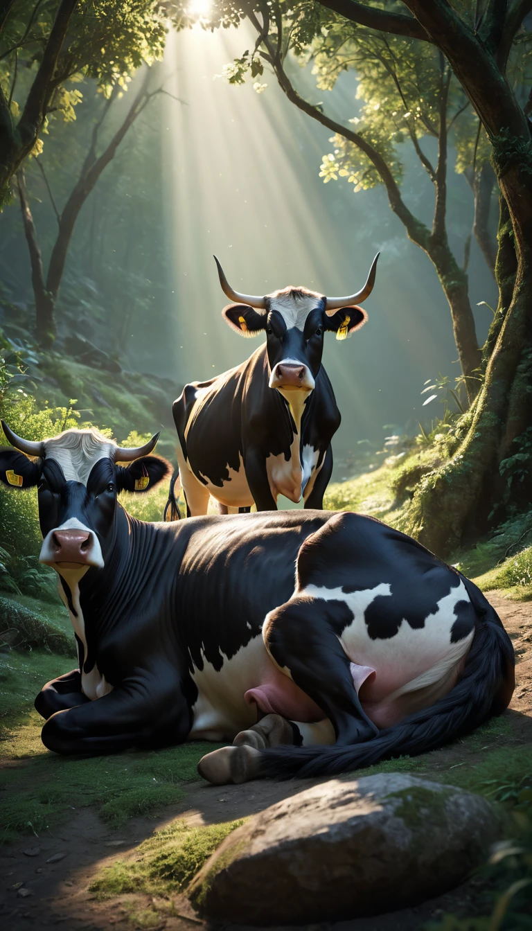 Black cow tail(best quality,4K,8K,High level,masterpiece:1.2),Ultra Detailed,(lifelike,Photo real,Photo real:1.37),Highly detailed animals,Complex patterns,Realistic lighting,Fantasy Creatures