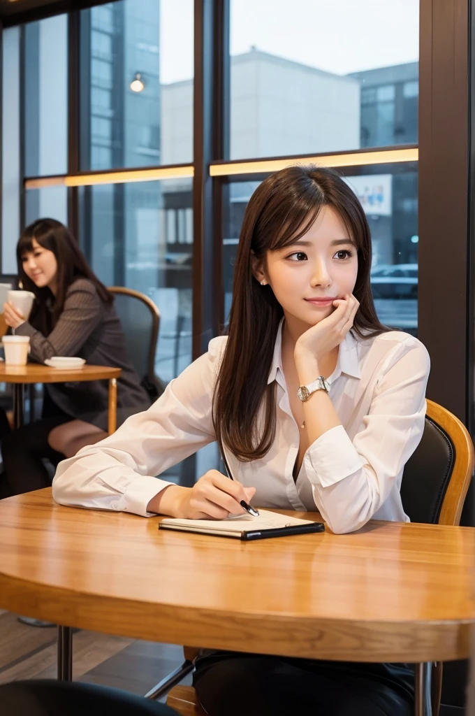 Beautiful office lady taking a break at a cafe during work。
Instagram
