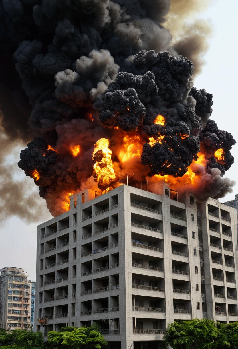 Smoke billows from a building, huge explode, large explode, 巨大explode, explode and smoke, fire smoke and explode, 炸弹explode, explode背景, Black smoke covered the area, [explode and fire], explode and fire, explode, huge explode everywhere, 火灾和explode, Fire, Thick black smoke billows, 大explode