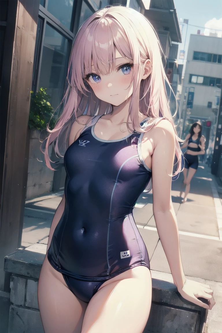 mastute piece,Best Quality,insanely detailed,8k cg,nsfw,
(shoot upper body:1.3),
(1girls:1.3),standing,looking at viewr,body in front,both arms behind back,(school swimsuit),
break,
blush,shy,(trembling:1.2),(Pink Hair:1.4),
break,
perfect breasts,perfect teats,(open mouth:0.9),(large breasts:1.2),
Sandy Beach,