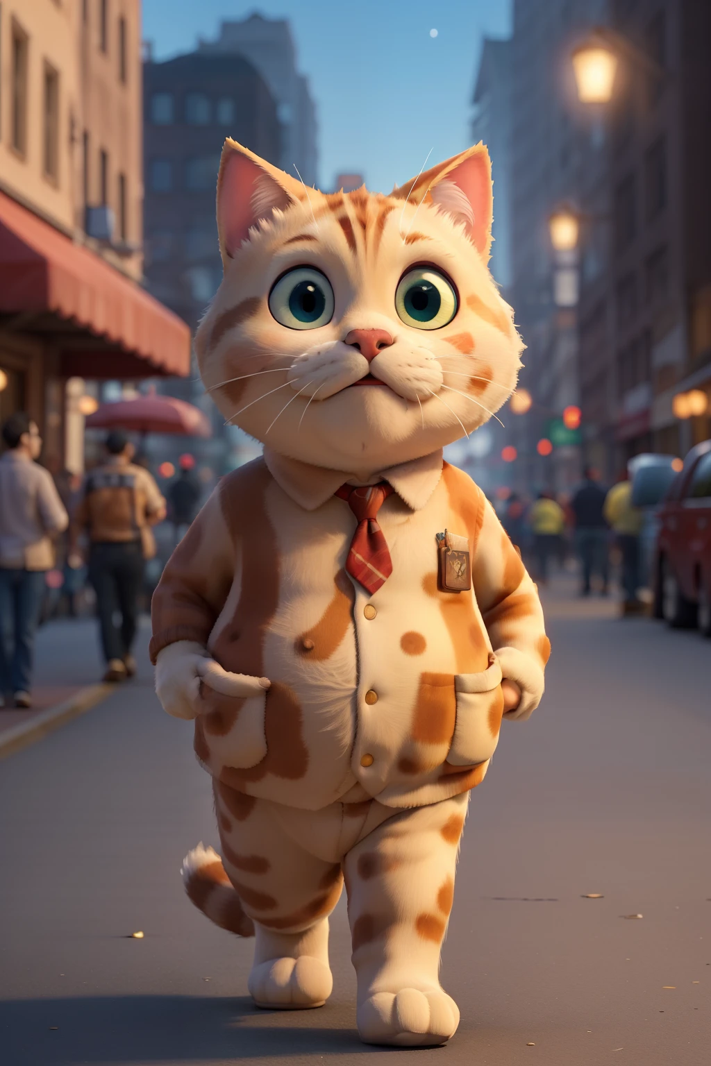 ((best quality)), ((masterpiece)), (detailed), fat cat walking in the city at nights(so many people watching)