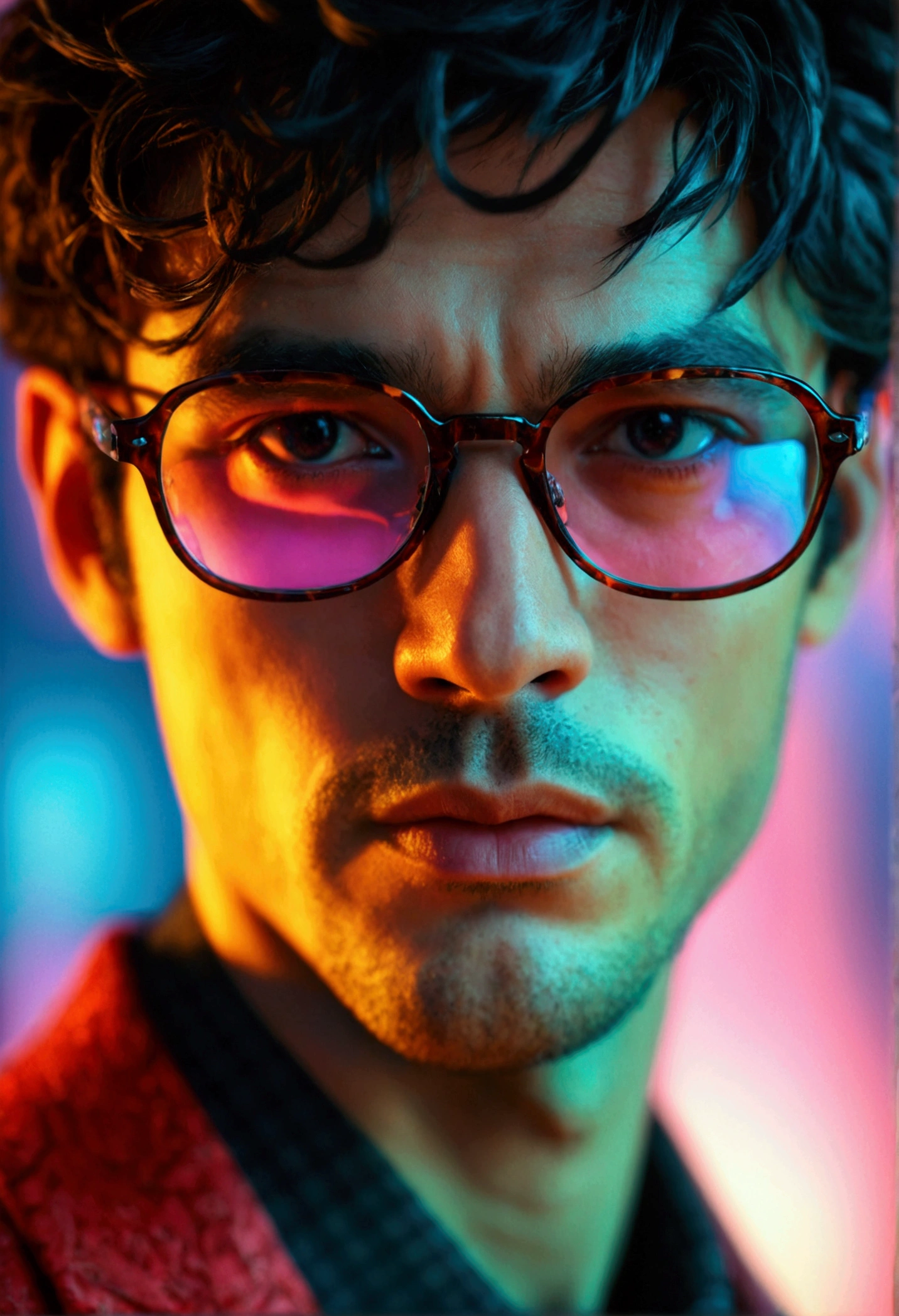 a man wearing trendy glasses, detailed portrait, intricate facial features, sharp focus, studio lighting, cinematic color grading, dramatic lighting, moody atmosphere, realistic, photorealistic, hyper-detailed, high resolution, octane render, sharp focus, chiaroscuro lighting, dramatic shadows, cinematic composition, portrait, close-up shot