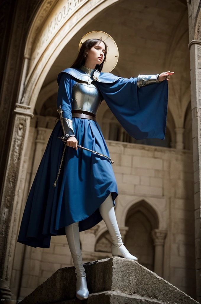Joan of Arc receiving divine revelation, cinematic style, left view, beautiful