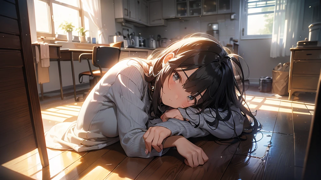 An anime girl standing in a softly lit room with a melancholic expression. She faces a tall mirror that reflects a shattered image, symbolizing broken dreams and unfulfilled expectations. The background shows a cozy room with personal items scattered around, indicating a once cherished relationship. A window lets in the soft light of a setting sun, casting long shadows and a warm glow, symbolizing the passage of time and fading hopes. The girl's posture is slightly slumped, conveying her emotional struggle. In her hand, she holds a photo of someone she once admired, now realizing the truth about them. The atmosphere is filled with a sense of sadness and realization, but also a hint of strength as she begins to accept the reality and move on. The lighting enhances her reflective mood, with shadows accentuating the depth of her emotions.
