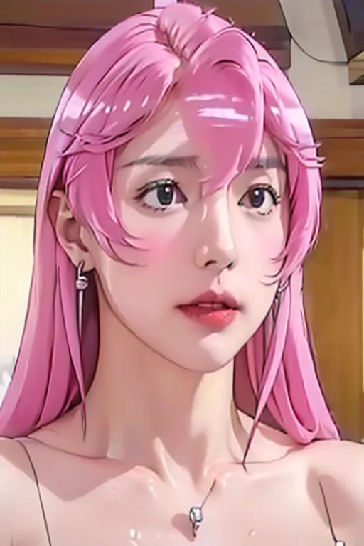 (1 girl:1.3), Alone, open shot, full body masterpiece, Ultra realistic, 16K, Dreamy atmosphere, r3b3cc4 young, Sensual (Erotic), 1 girl (cute young) alone, delicate (seductive) female face, silky realistic clear hair, looking at viewer, Sakuragi Otome (otome dori), pale-pink hair, simple unfocused background, bedroom background, jewelry, earrings, necklace, young beauty, portrait, hoop earrings, realistic, soft lighting, very hot body , photorealistic, detailed clear eyes, extremely erotic, delicate feminine, muscular female body, large natural breasts, belly hot, narrow waist, proportionally big hips, thick legs, beautiful, nude, different sensual positions, raw, analog, sharp focus, 8K, high definition, dslr, high quality, Fujifilm XT3, Film grain, award winning, highly detailed skin artwork, realistic skin details, visible pores, clear focus, volumetric fog, 8k hd, dslr, high quality, Film grain, light skin, photographic realism , lomography 