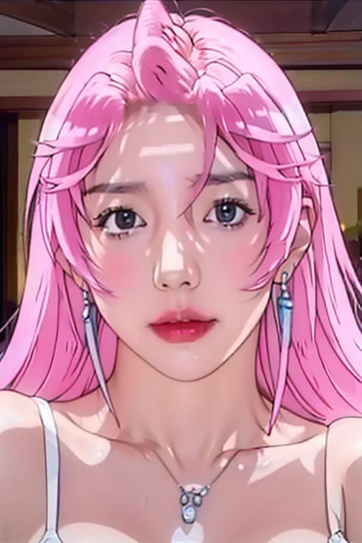 (1 girl:1.3), Alone, open shot, full body masterpiece, Ultra realistic, 16K, Dreamy atmosphere, r3b3cc4 young, Sensual (Erotic), 1 girl (cute young) alone, delicate (seductive) female face, silky realistic clear hair, looking at viewer, Sakuragi Otome (otome dori), pale-pink hair, simple unfocused background, bedroom background, jewelry, earrings, necklace, young beauty, portrait, hoop earrings, realistic, soft lighting, very hot body , photorealistic, detailed clear eyes, extremely erotic, delicate feminine, muscular female body, large natural breasts, belly hot, narrow waist, proportionally big hips, thick legs, beautiful, nude, different sensual positions, raw, analog, sharp focus, 8K, high definition, dslr, high quality, Fujifilm XT3, Film grain, award winning, highly detailed skin artwork, realistic skin details, visible pores, clear focus, volumetric fog, 8k hd, dslr, high quality, Film grain, light skin, photographic realism , lomography 