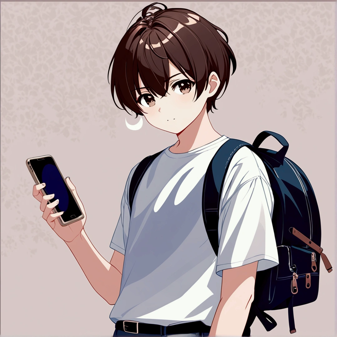 Create an image where a boy is looking at his smartphone