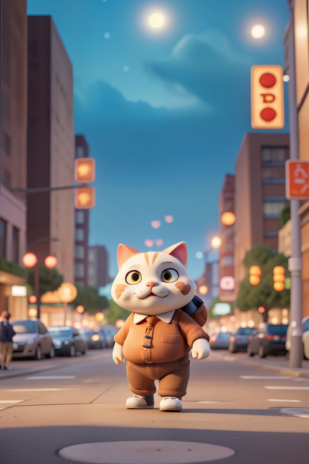 ((best quality)), ((masterpiece)), (detailed), fat cat walking in the city at nights(so many people watching)