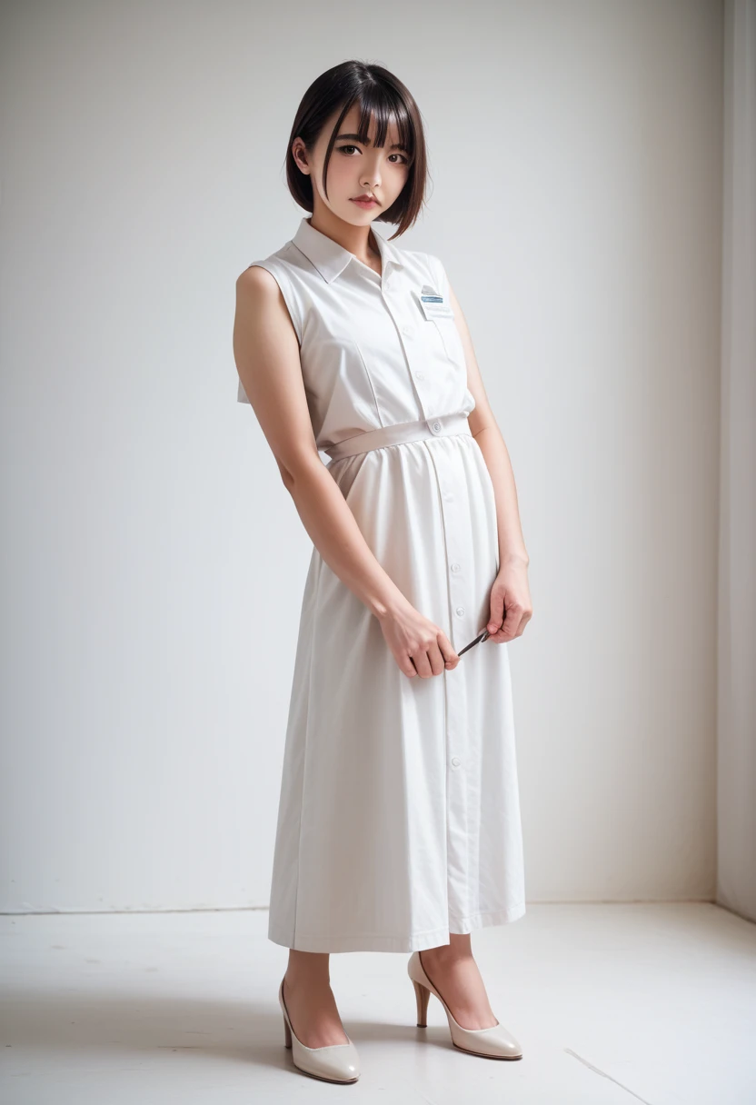 8k, raw photo, best quality, masterpiece, realistic, photo realistic, clear, professional lighting, beautiful face, best quality,ultra high res, realistic japanese beautiful, Super detailed, 1girl,full body, low-cut armhole