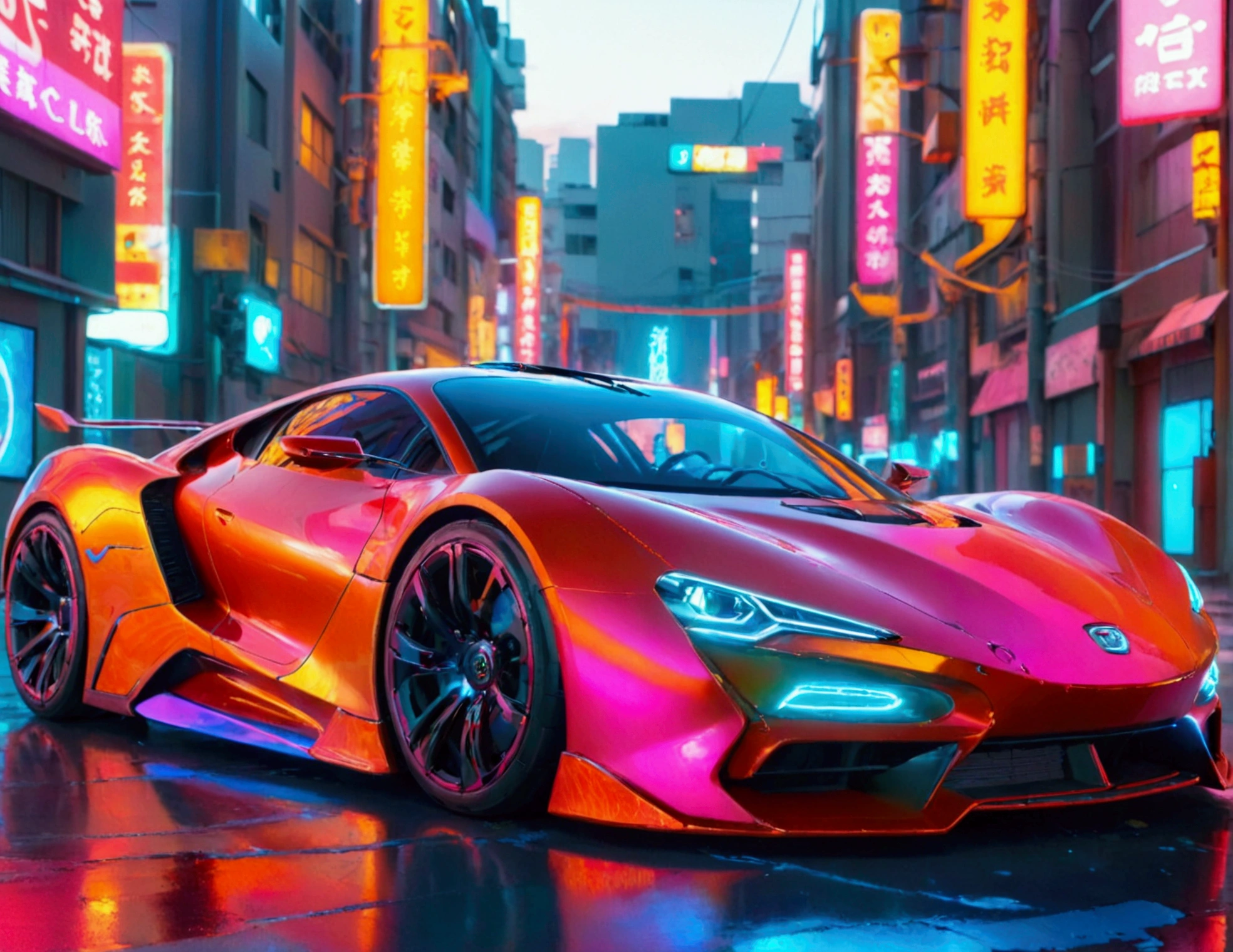 A cute woman, sexy skin suit, a few cybernetic data-ports mar her skin, neon chrome color scheme, posing next to a matching cyber super car, future tokyo, extremely detailed, high quality, 8k, photorealistic, masterpiece, cinematic lighting, vivid colors, chrome, neon, cyberpunk, science fiction, futuristic, seamless, intricate details, sharp focus, volumetric lighting
