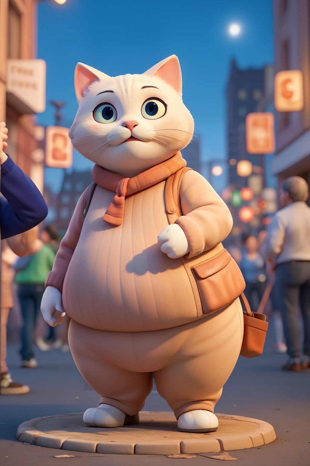 ((best quality)), ((masterpiece)), (detailed), fat cat in the city at nights(so many people watching)