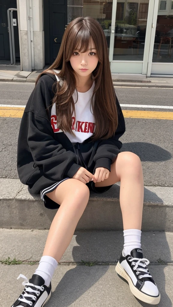 Long Hair 、Brown Hair 、Japanese、The eyes are double、For photos、sneakers、Shorts、fat