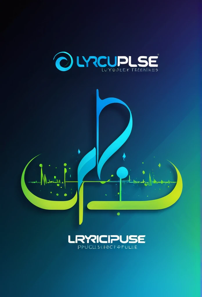 Design a modern logo for 'LyricPulse'. The logo should feature a sleek, dynamic font and incorporate elements of music and rhythm. Consider using a heartbeat line integrated with musical notes or waveforms. The color scheme should be vibrant and energetic, such as electric blue and neon green.