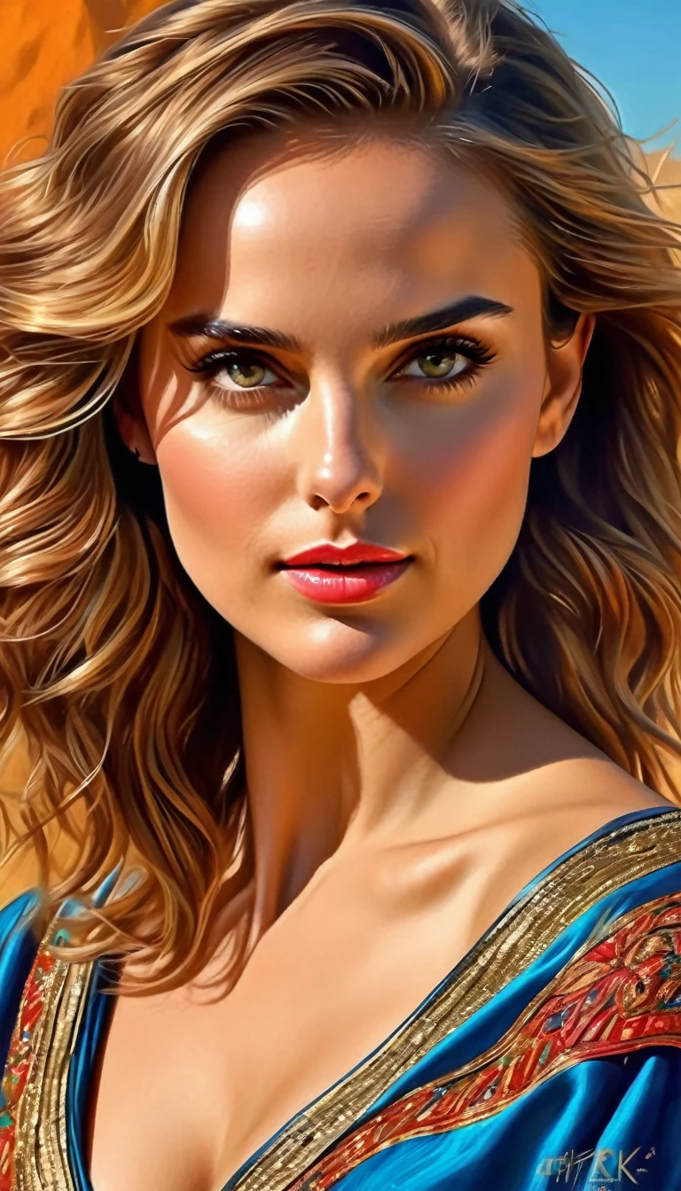 middle eastern girl, Blond head, Irritation,, watercolor sketch in artistic style, large strokes, finalized with ink, fine lines
