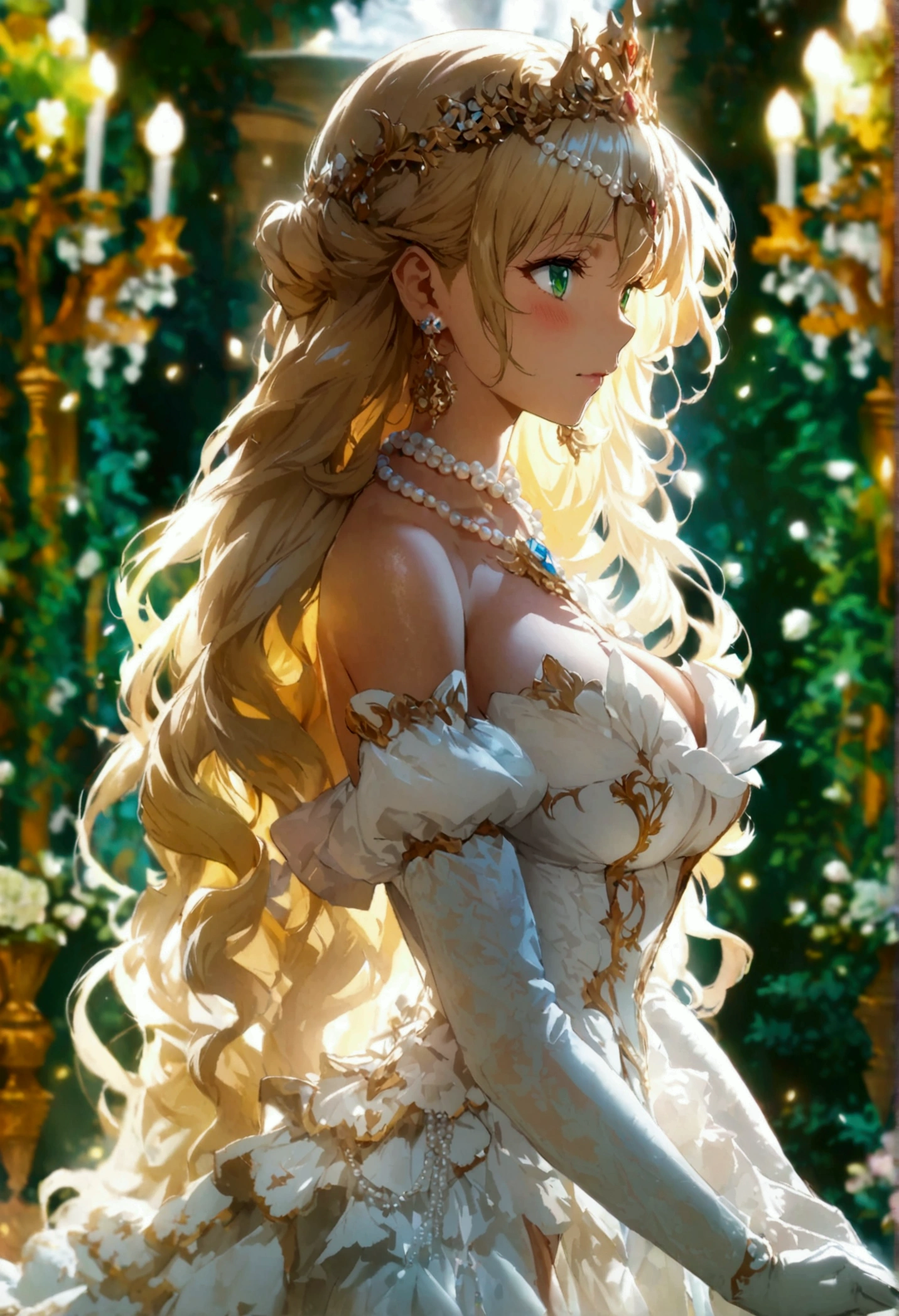 anime. 1 Girl. pretty girl. Princess. blonde. Long Hair. Wavy Hair. Green Eyes. Beautiful Eyes. Perfect Eyes. Expressive eyes. Blind eyes. Blind. The Ideal Face. . Sitting chest.((Huge breasts)). Ideal Anatomy. Beautiful long legs. Luxurious white dress. White Stockings. High heel shoes. White cane. crown. Pearl Necklace. Neat earrings. White gloves. Standing tall in the cold. she is standing on the street. Standing in the palace gardens. Beautiful character design. Shiny skin. whole body. Official Art. Highly detailed CG Unity 8k wallpaper. Ideal lighting. 超High resolution4K. Ultra high definition 8K. High resolution.Panty flashing,NSFW