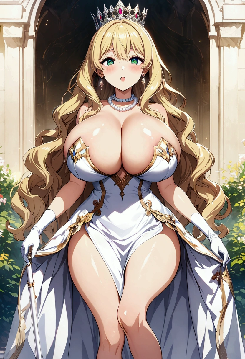 anime. 1 Girl. pretty girl. Princess. blonde. Long Hair. Wavy Hair. Green Eyes. Beautiful Eyes. Perfect Eyes. Expressive eyes. Blind eyes. Blind. The Ideal Face. 16 years. Sitting chest.((Huge breasts)). Ideal Anatomy. Beautiful long legs. Luxurious white dress. White Stockings. High heel shoes. White cane. crown. Pearl Necklace. Neat earrings. White gloves. Standing tall in the cold. she is standing on the street. Standing in the palace gardens. Beautiful character design. Shiny skin. whole body. Official Art. Highly detailed CG Unity 8k wallpaper. Ideal lighting. 超High resolution4K. Ultra high definition 8K. High resolution.Panty flashing,NSFW