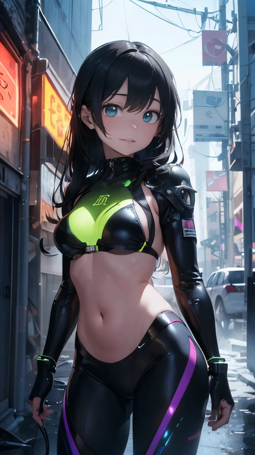 The bikini is see-through and sparkly, iridescent body part, psychedelic color scheme on a single component, rainbow-colored armor piece, holographic effect on armor section,Iridescent arm parts, rainbow colors, prisms,Low - Angle、 Emerald green eyes、Part of the clothing is see-through、Cinematic angles、optical fiber、Connected Cord、Illuminated parts See-through parts、Cyberpunk cityscape, young woman with long black hair wearing an emerald green powered exosuit, standing in a contemplative pose amidst the neon-lit ruins, textured digital art with muted tones and subtle ambient noise, detailed and intricate illustration, dystopian and gritty yet beautiful, a glimmer of hope in the decay,Fish Girl in Sci-fi translucent mechanical bikini ,psychedelic color scheme on a single component, rainbow-colored armor piece, holographic effect on armor section