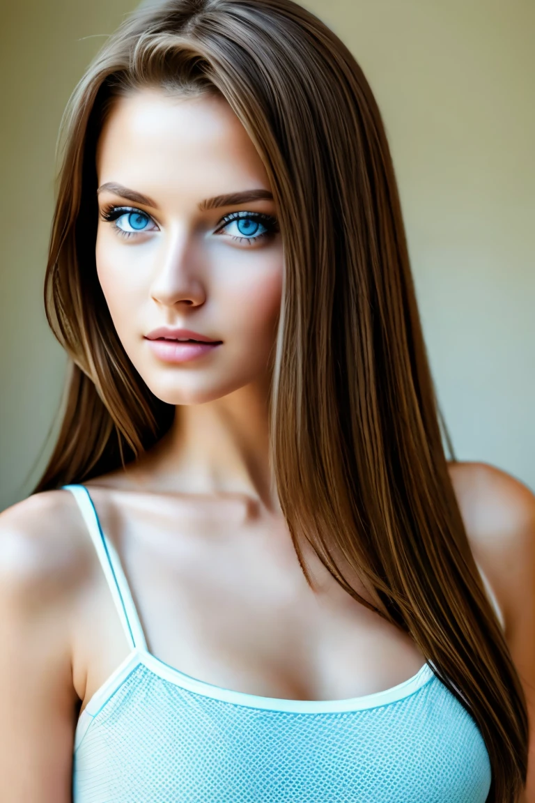 Very sexy girl, Long light brown hair, Light blue eyes, ,Very sexy and realistic , whole body , no good