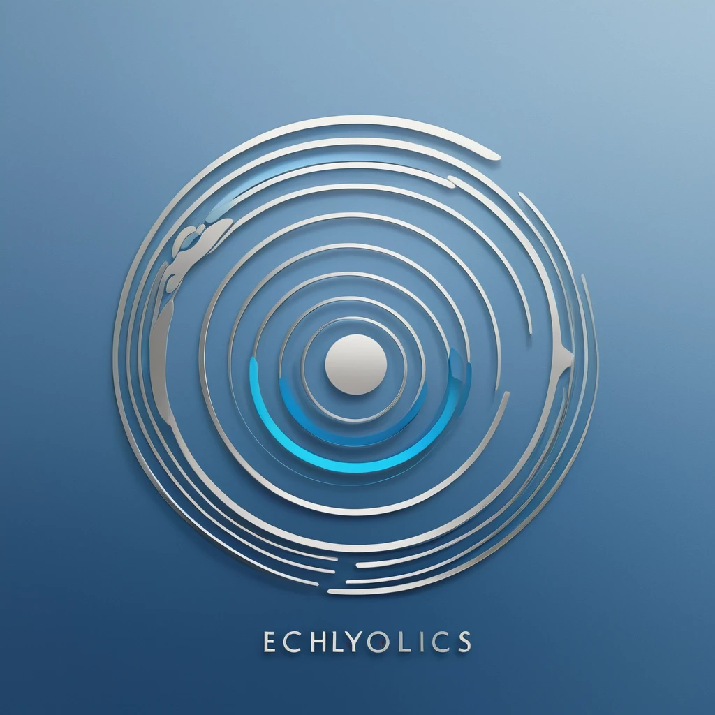 Design a stylish logo for 'EchoLyrics'. The logo should feature a sophisticated, modern font and include elements that symbolize echo and repetition, such as concentric circles or sound waves. Use a calming color palette like shades of blue and silver to evoke a sense of resonance and harmony