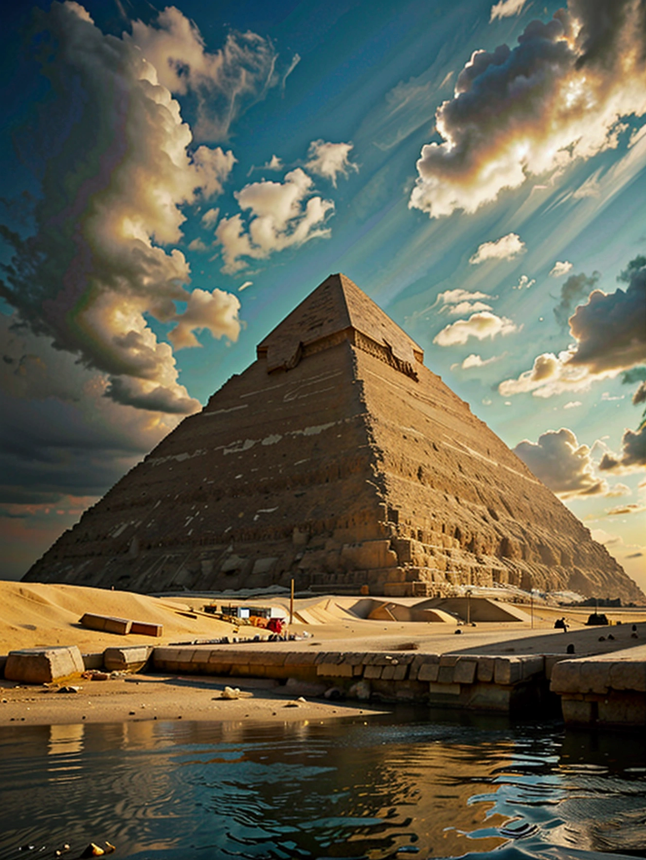Show images of the Pyramids of Giza and the Nile River.