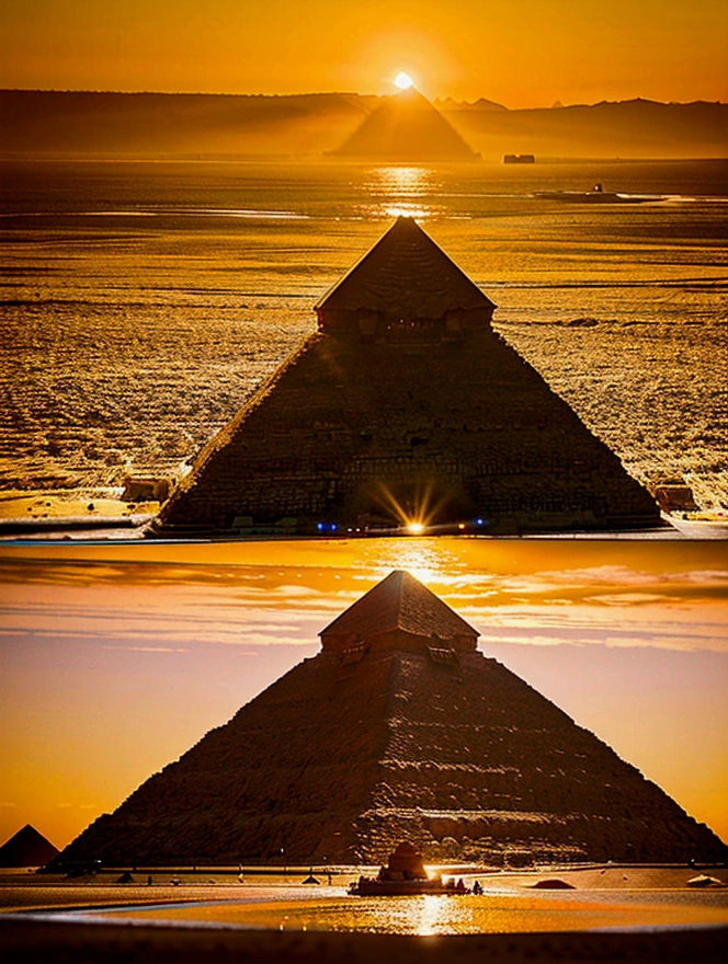 Show images of the Pyramids of Giza and the Nile River.
