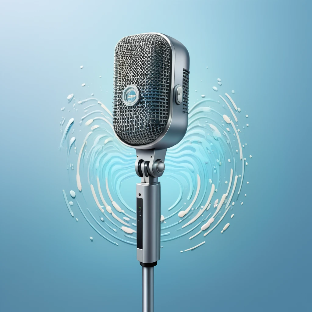 Create a distinctive icon for 'EchoLyrics'. Picture a microphone with sound waves emanating from it, forming an echo effect. The sound waves can gradually fade out, symbolizing the echo. Use a combination of metallic and soft colors, such as silver and pastel blue, to give the icon a sleek and modern look