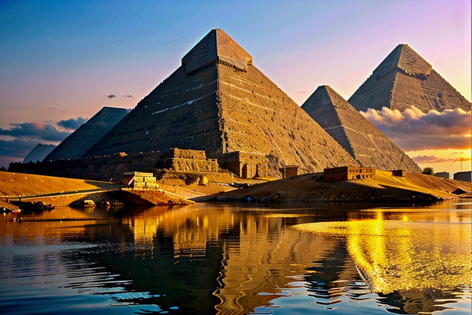 Show images of the Pyramids of Giza and the Nile River.