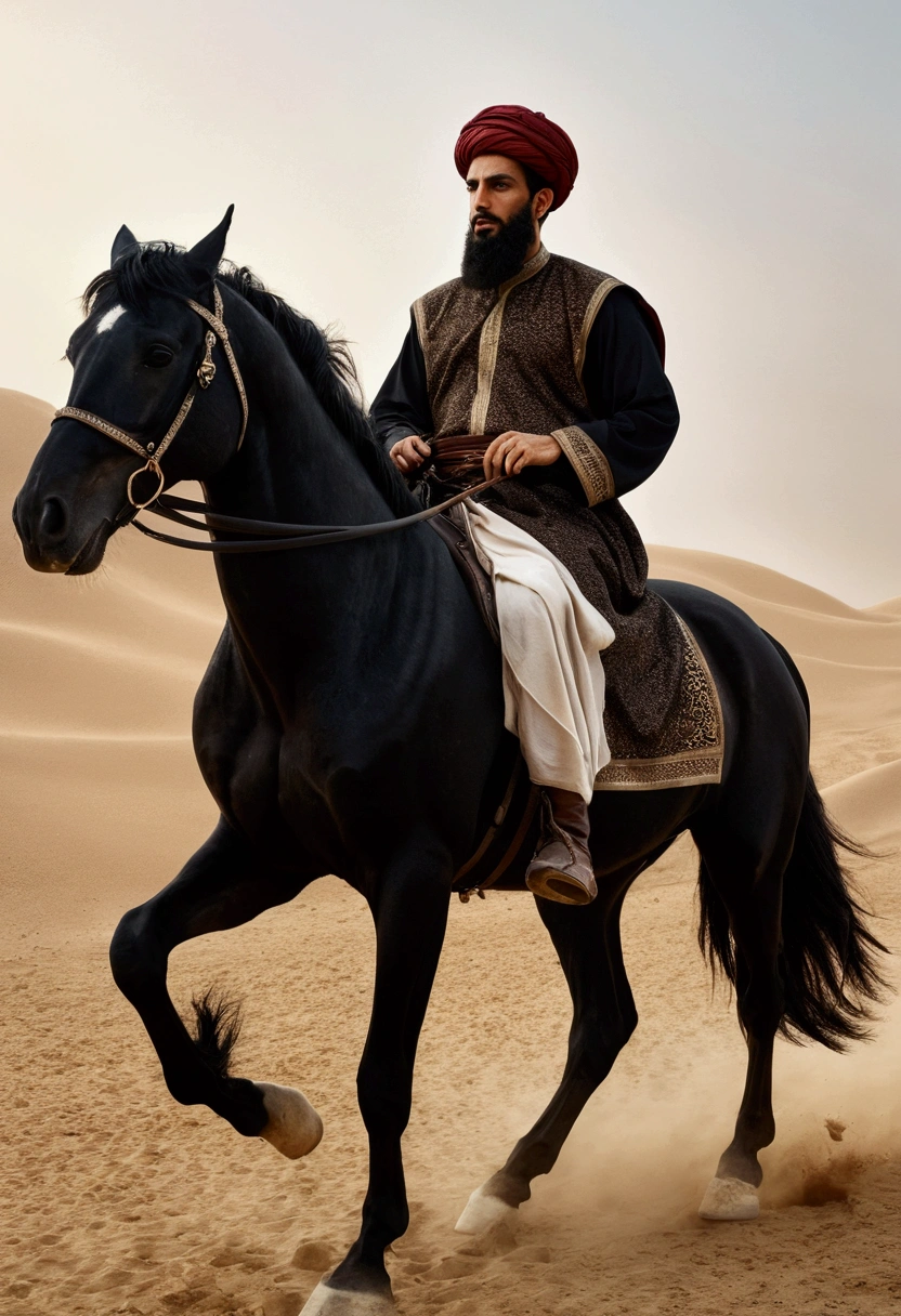 Attar bin Shaddad in the present era riding a black horse