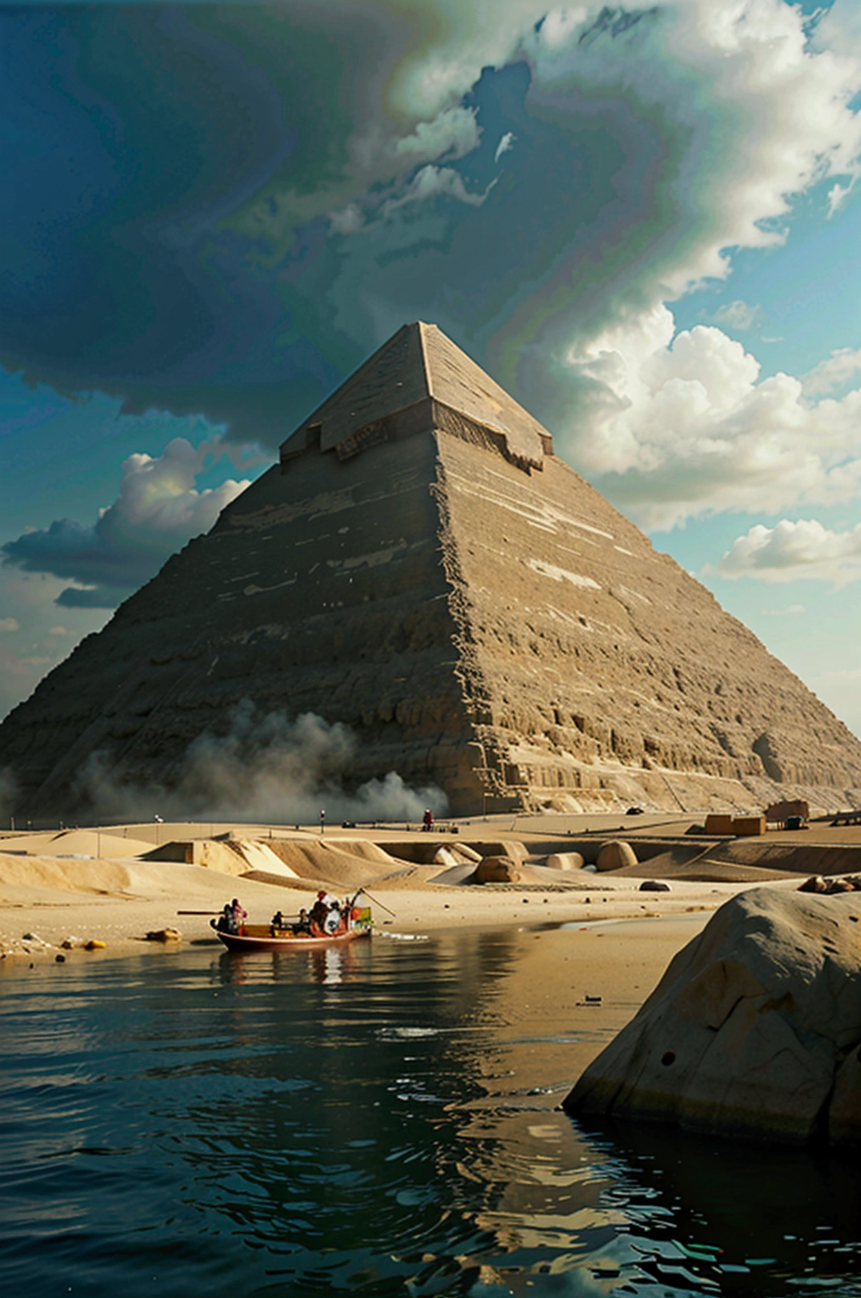 Show images of the Pyramids of Giza and the Nile River.