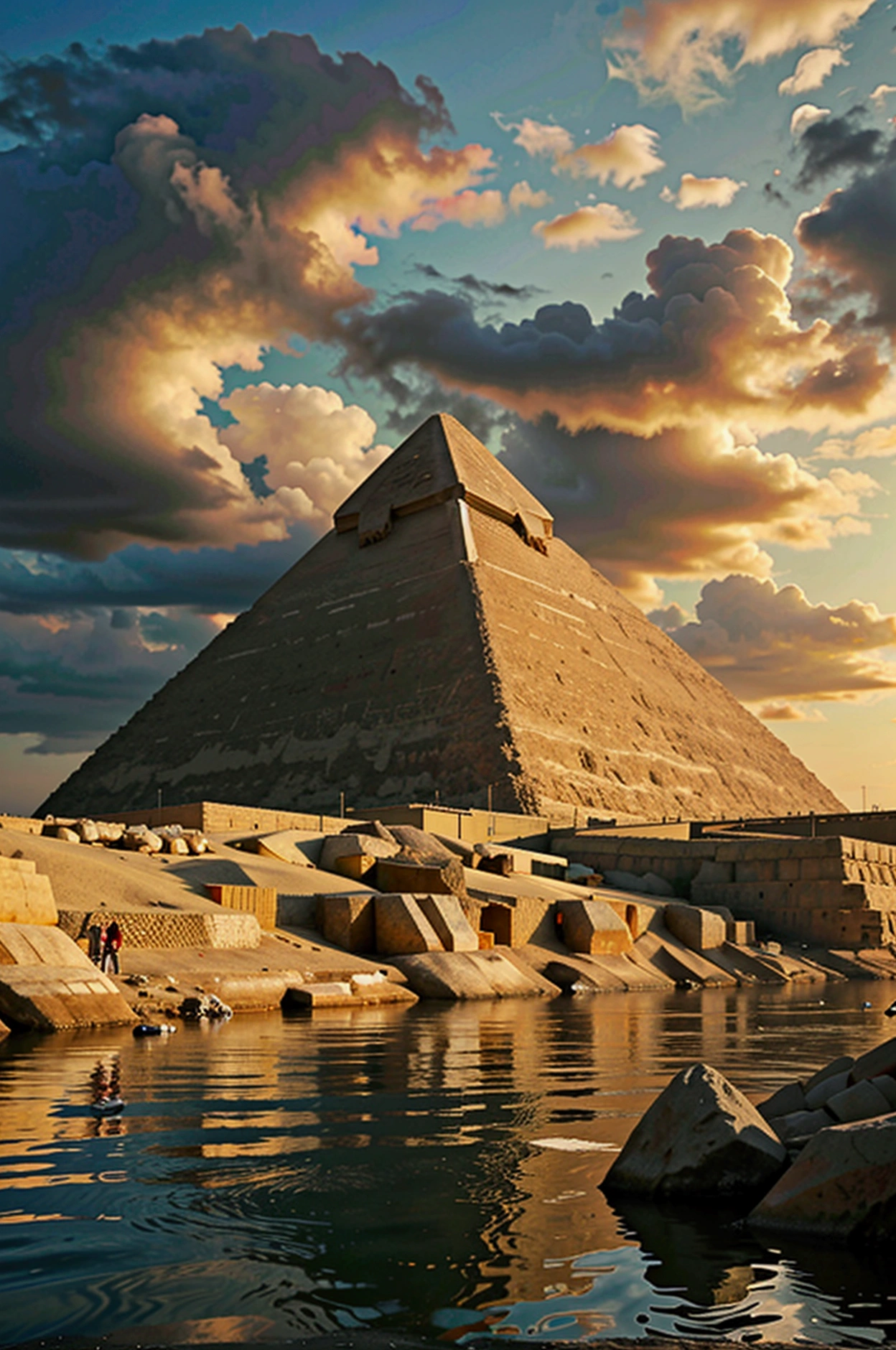 Show images of the Pyramids of Giza and the Nile River.