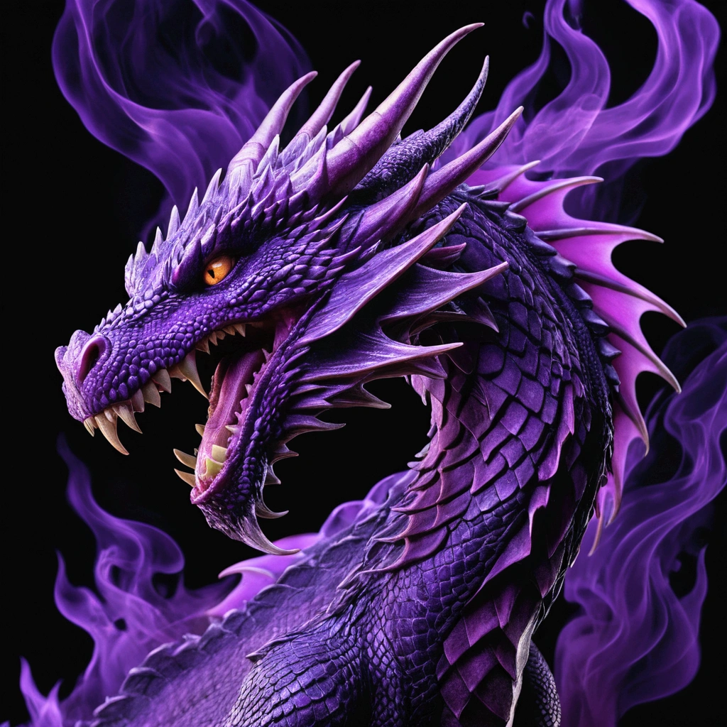 Dragon violet, in angry purple flames