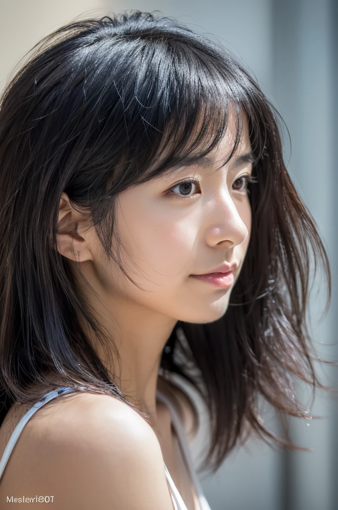 (masterpiece:1.3), (Photorealistic, Raw photo, Highest quality: 1.4), Skinny Japanese woman, 30 years old, (One Girl), (profile), ((The face is hidden by hair)), Not looking at me, Fine grain, (Black-haired, Long Hair:1.3), (Realistic Skin), (Silver Camisole), Ultra-high resolution, Surreal, High definition,