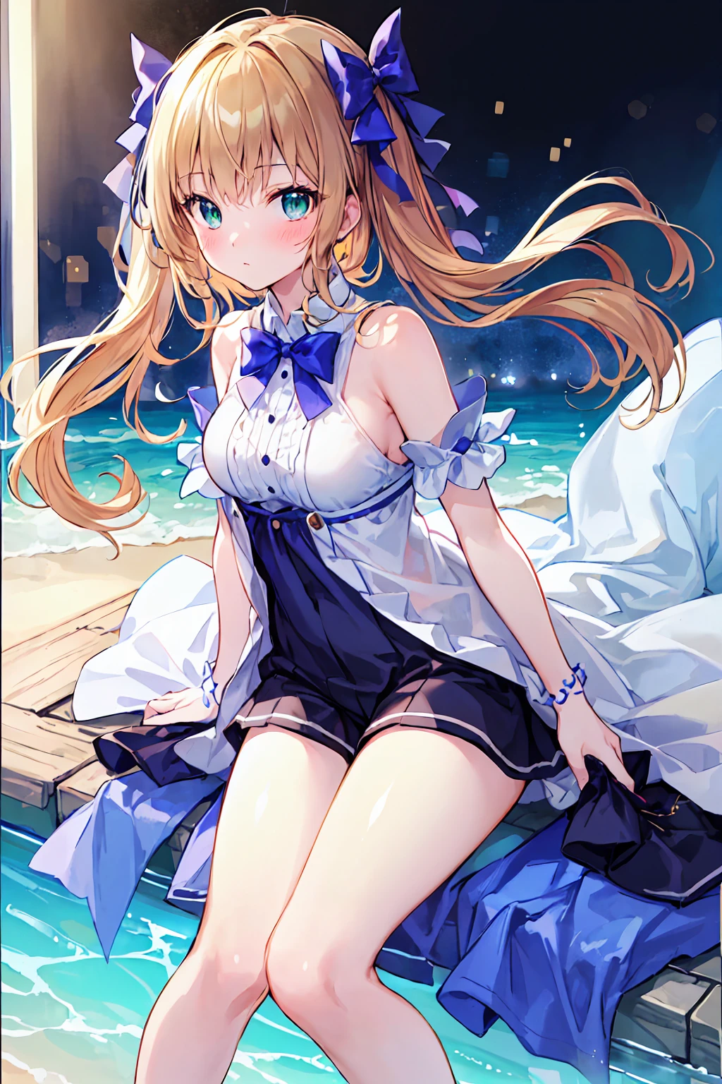 (Masterpiece), (best quality), A cat girl in her 20's, long black hair with purple tips, blue eyes, cat ears and a cat tail. Wearing black round glasses, a black crop top, a cropped waist shirt, and a light purple silk short jacket showing off the shoulders. black short skirt