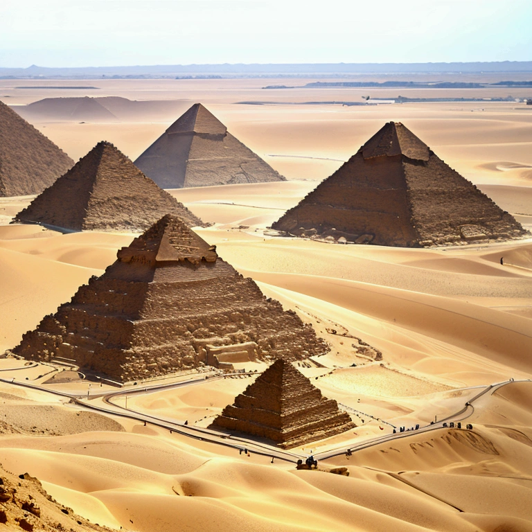 Show images of the Pyramids of Giza and the Nile River.