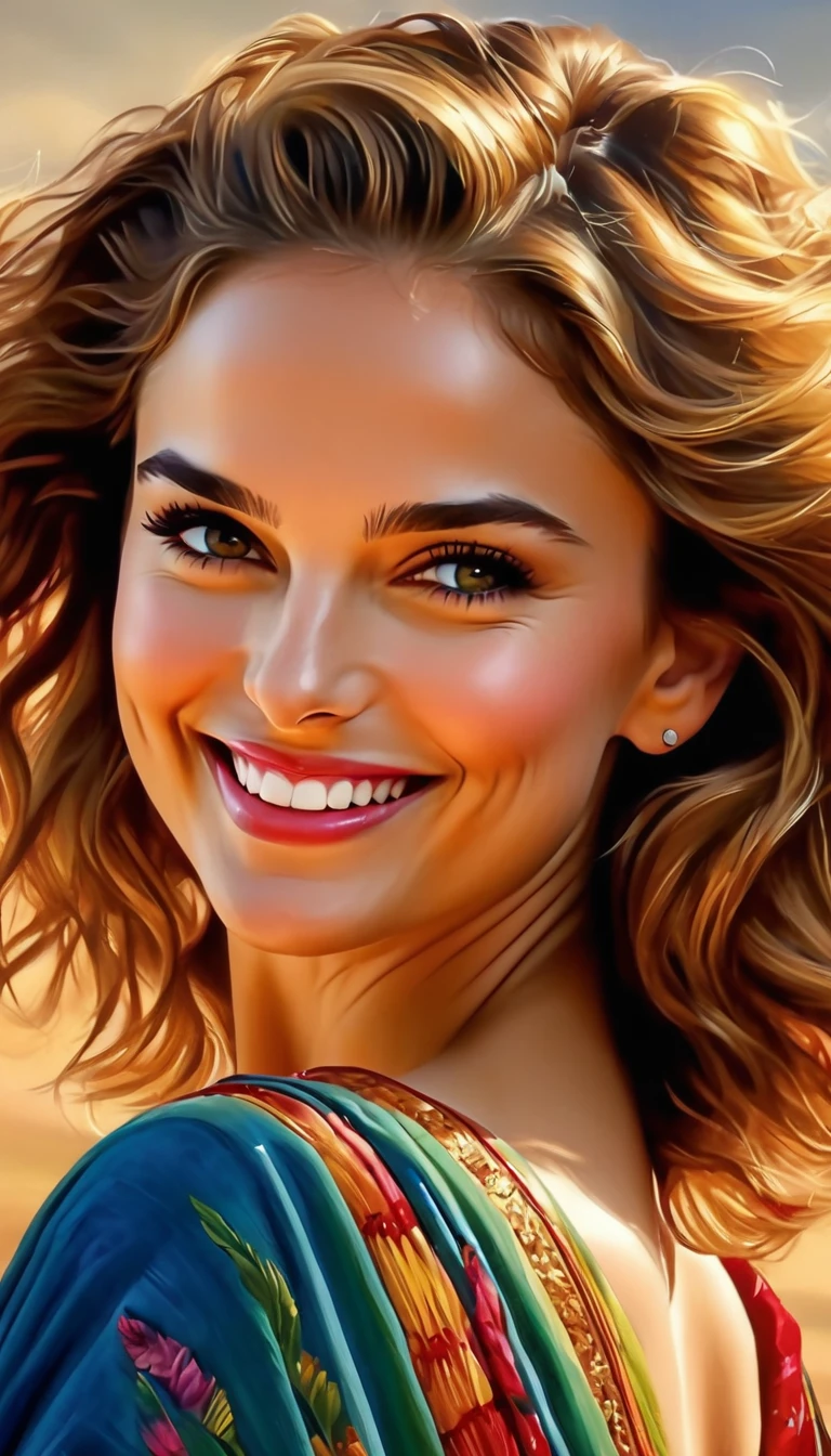 (Natalie Portman), smile, (best quality,8k,hyperrealism:1.2),vibrant colors, sharp focus, insanely detailed, studio lighting, ultra-fine painting, hair blowing in the wind, stunningly realistic eyes and lips, perfect facial proportions, meticulous skin texture, long eyelashes, expressive emotions, elaborate background, impeccable clothing and accessories, accurate shadows and highlights, highly realistic lighting and reflections, immaculate attention to detail,2 girls,((2k5)) style, hyper realistic photo, vibrant colors, 16k