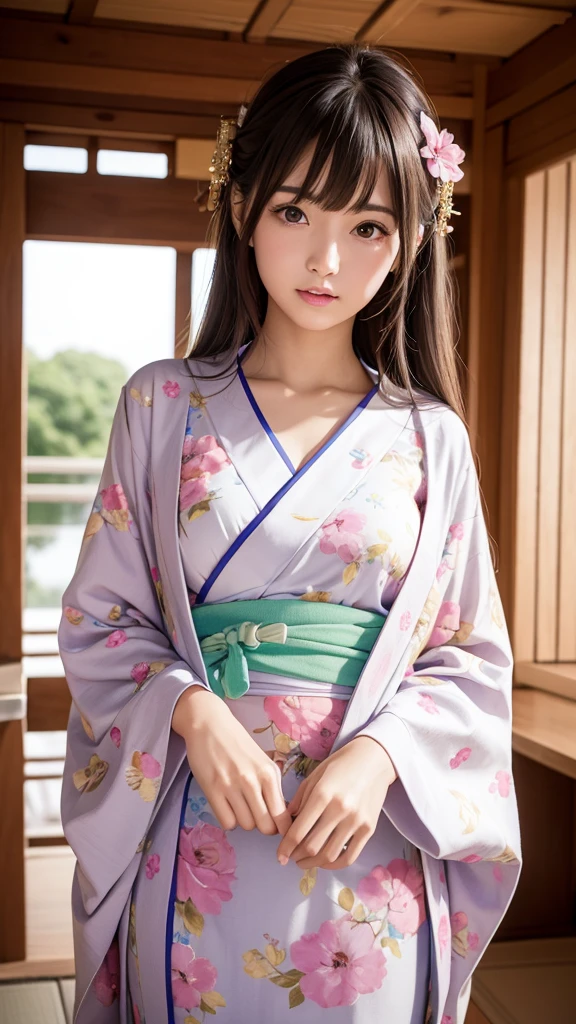 Best quality, masterpiece, ultra-high resolution, 8K, (reality: 1.4), RAW shooting, most detailed face, very detailed and perfect anatomy, live photography; most beautiful face; shining skin; one 18-year-old Japanese.My bangs and eyes are big and cute.It has brown eyes, gentle eyes, long brown hair, a young face, and a large chest.E-cup.
Cosplay, yukata, and hairstyle are dango style, shrines.