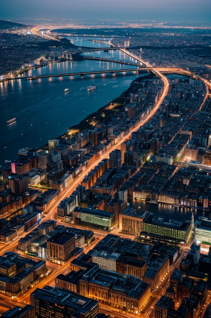 Beautiful city lit up at night