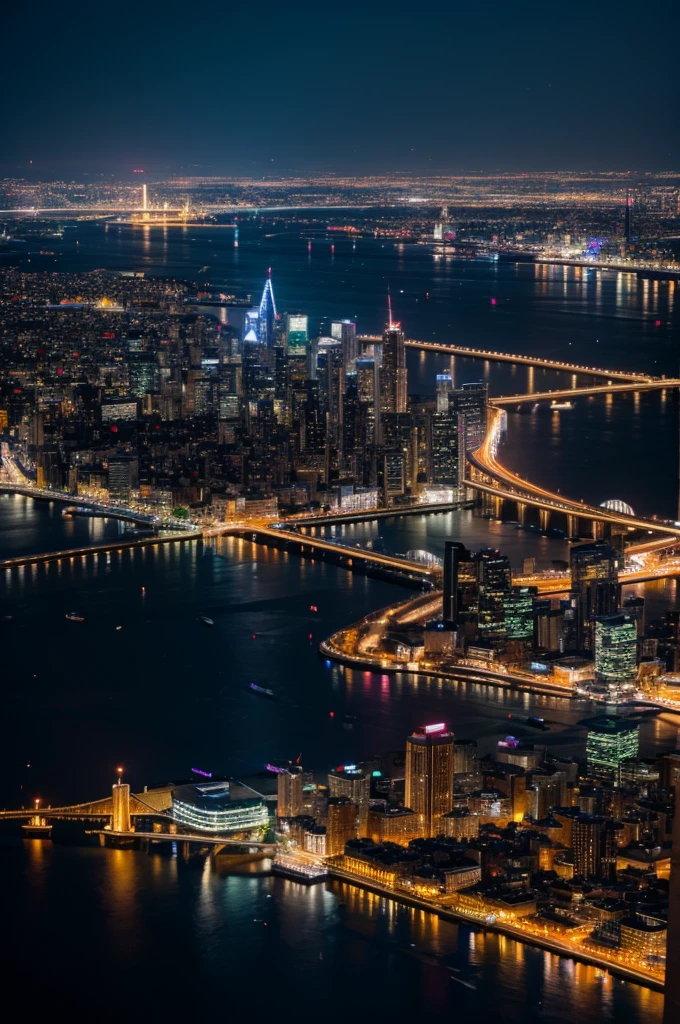 Beautiful city lit up at night