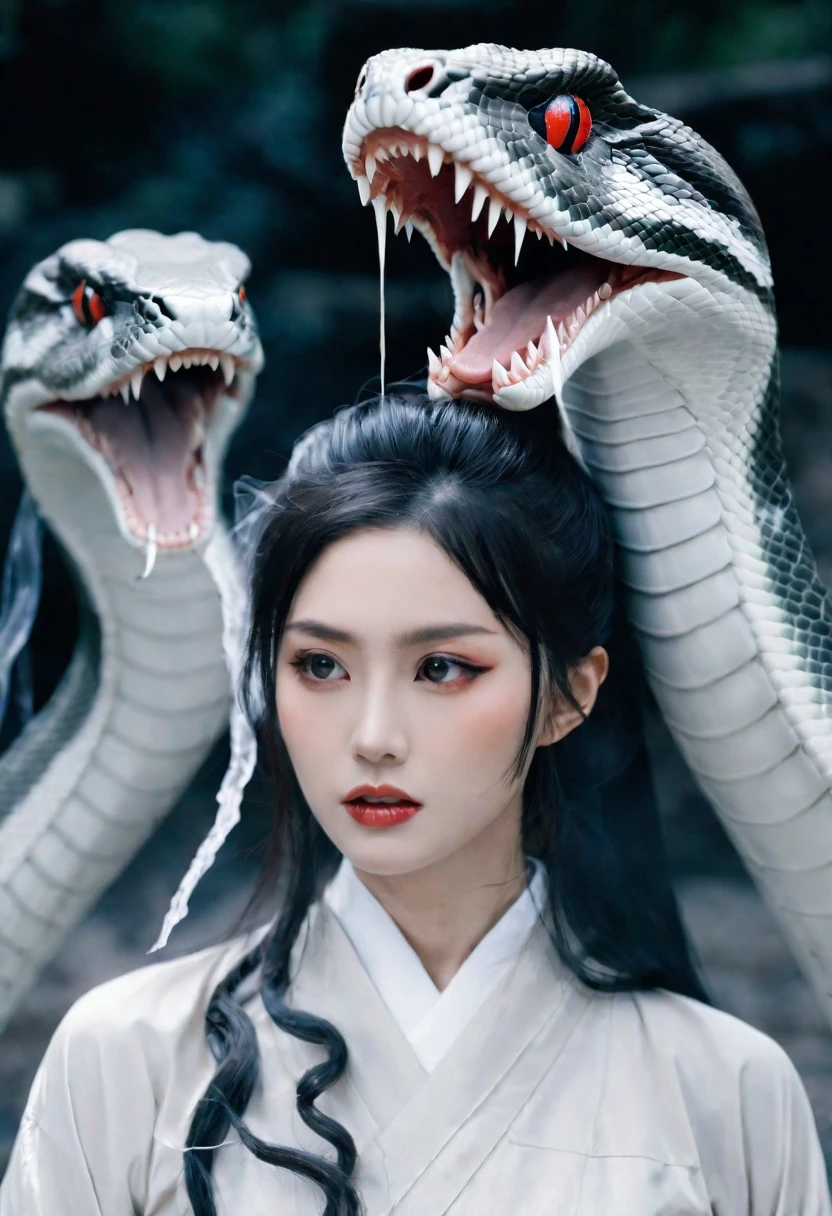 Apparition,Ghost,Girl, Two women,Hair shaped like a snake,Add a second mouth to the nape of the neck,One person,Beauty,Realistic Women, lovely,Japanese