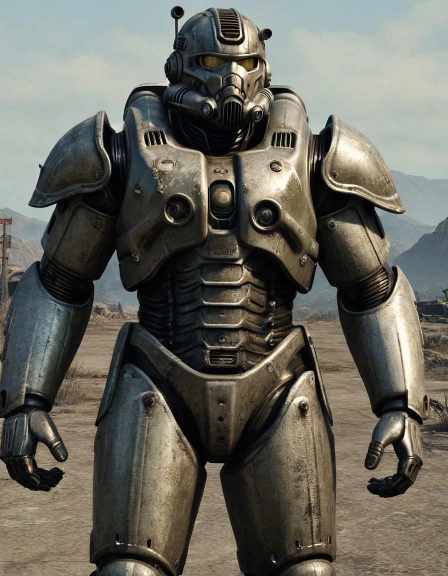 fallout, Power armor, Fallout 3,Brotherhood of steel. Zeplin, masterpiece, best quality, detailed, realistic, 8k UHD, high quality, lifelike, precise, vibrant, absurdres, SimplepositiveXLv1