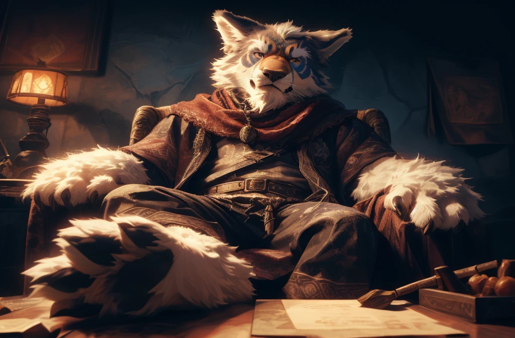 (((Barefoot furry character, full body, cinematic setting, furry male))) Masquerading as a man with a reason. My charade is the event of the season and if I claim to be a wise man, well it surely means that I don't know. high resolution, 8k, photorealistic, (low light, wide dynamic range, dynamic angles and pose: 1. 2)