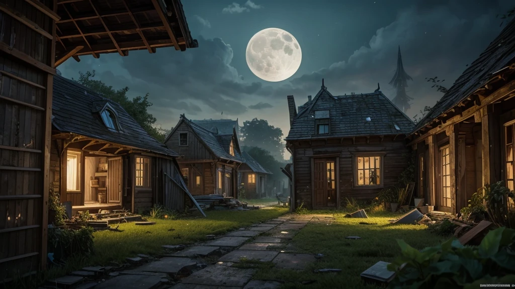 Background, perspective, attic, Ruin, Board, Mess, Creepers, plants, moon