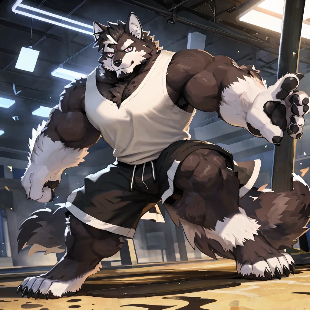 (Strong arms),(Strong legs),masterpiece, best quality, Official Art, Extremely detailed CG unified 8k wallpaper, Ultra Detailed, Best Illustration, , Ink fur, hairy male, Wolf Boy, hairy, Ink fur, 1 Boy,, male focus,, Striped hair, Wolf ears, Animal ears, Single speaker, Ink fur, Bangs, dark hair, White highlights, Medium Hair, Solitary, Ink tail,hairy尾巴,(Black pupil),High target,(In a school playground),,barefoot,(Sexy),((High target and strong)),side,(Delicate eyes:1.2),Inky eyes,male,Solitary,(Inky pupils),(Detailed face),(Sharp eyes),Permanent,(Detailed hands),(Foot details),aldult,type,Moderate,Long legs,(Detailed fingers),(Delicate eyes),(White shirt),(Black shorts),easy,