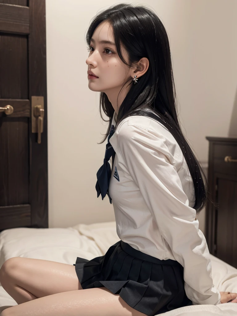 reality,offcial art,8K quality,Super detail,fine detail skin,Movie Angle,cinematic textures,Movie lighting,Masterpiece,Best picture quality,Deep Shadow 1 girl,Zhu lips,Messy hair,heart cutout,Yuzu,shidudou,1 Girl lying in front of the window,Whole body,black in color_Stockings,Lace stock,Long hair,upper legs,polypubic hair,teens girl,Maid JK Surreal Schoolgirl,of a schoolgirl posing,Japanese school uniform,Realistic schoolgirl,Wearing a Japanese school uniform,Japanese school uniform,Anime girl cosplay,cute female student,wearing dresses