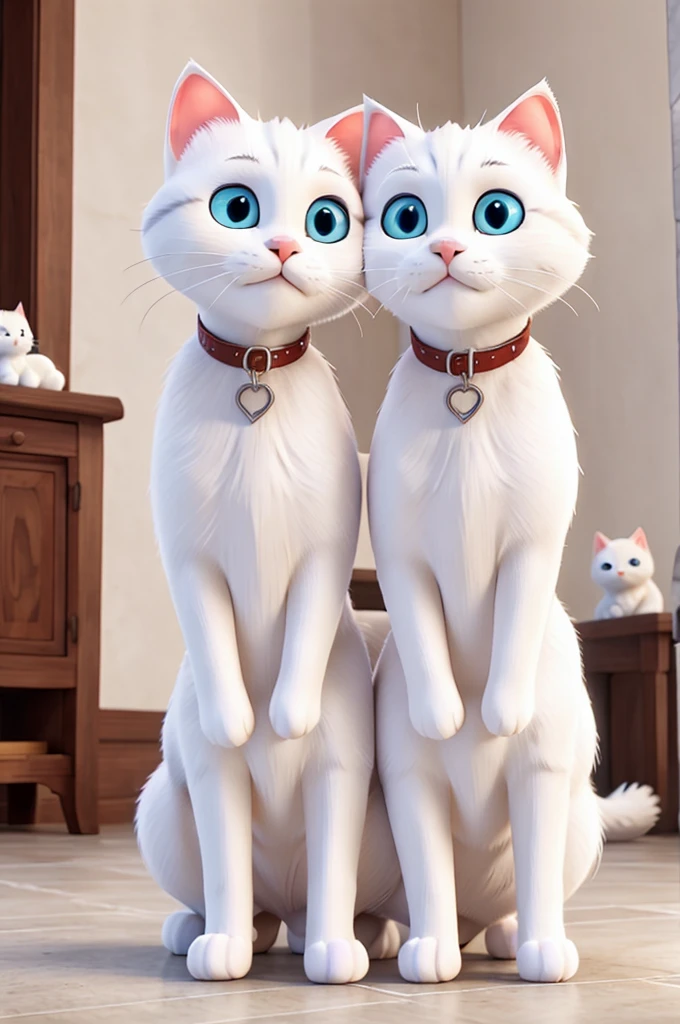 White cat and white cat in love